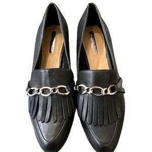 Tahari Langley Black Block Heel Loafers